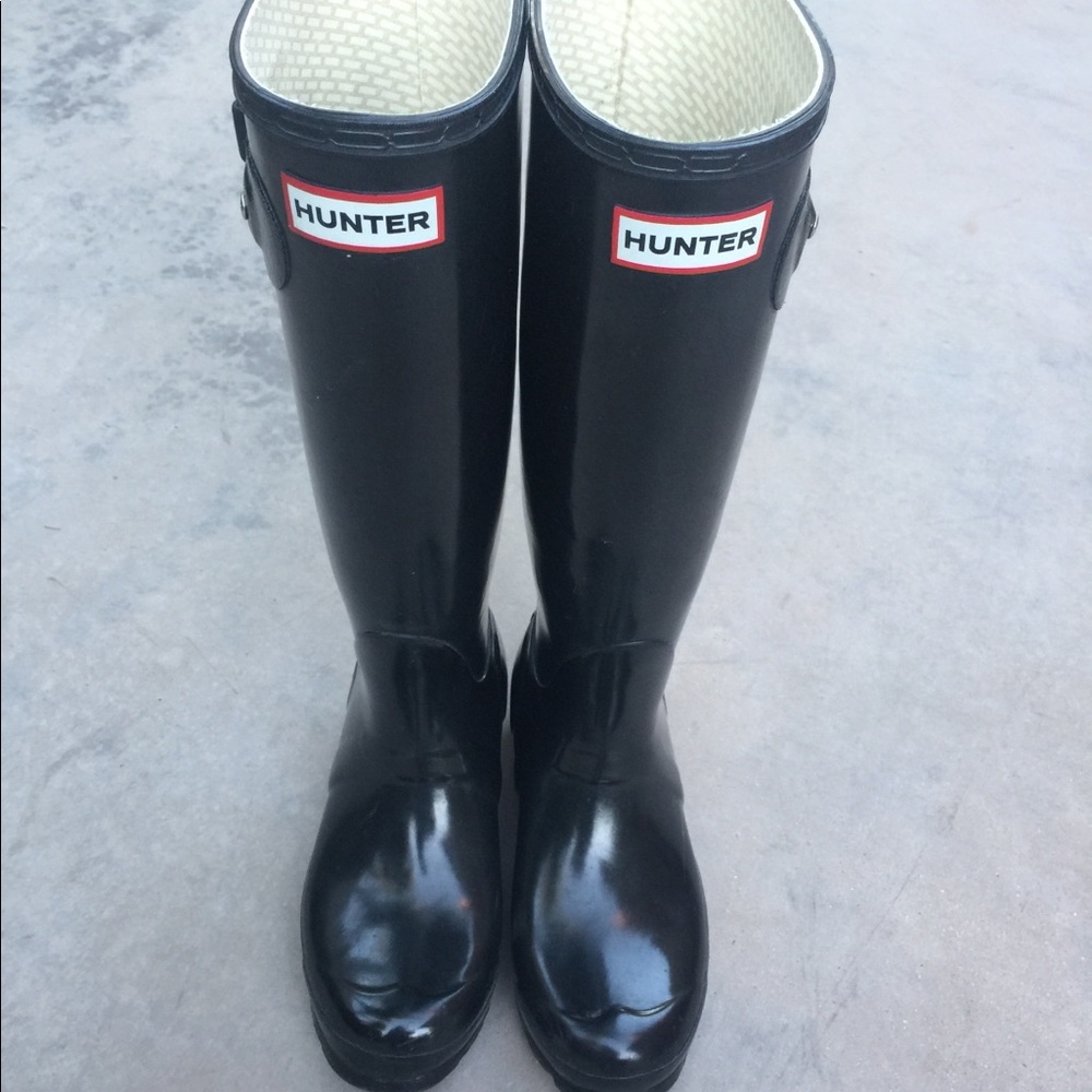 Black Shiny Hunter Rain Boots